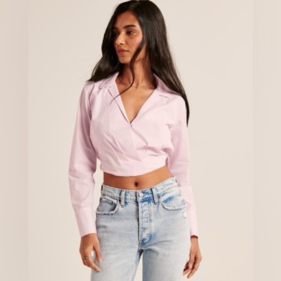 Abercrombie & Fitch Tops - ABERCROMBIE & FITCH Long-Sleeve Poplin Wrap Modern-Oxford Top- Light Pink Size S